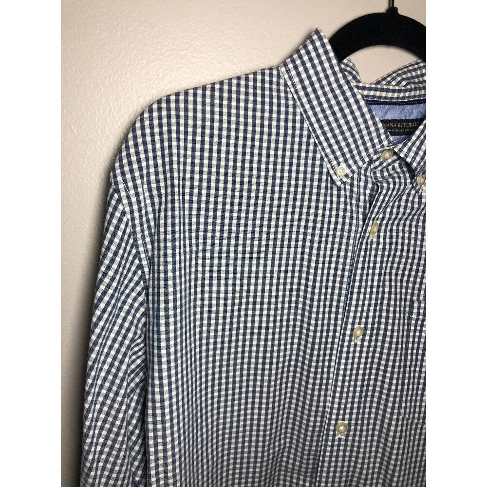 Banana Republic Custom 078 Wash Shirt Camden Fit Large L Blue  Plaid
